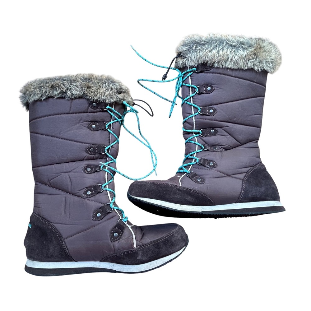 LL Bean Carrabassett Faux Fur Lace-Up Knee High Purple Snow Boots Women's 10M